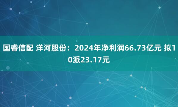 国睿信配 洋河股份：2024年净利润66.73亿元 拟10派23.17元
